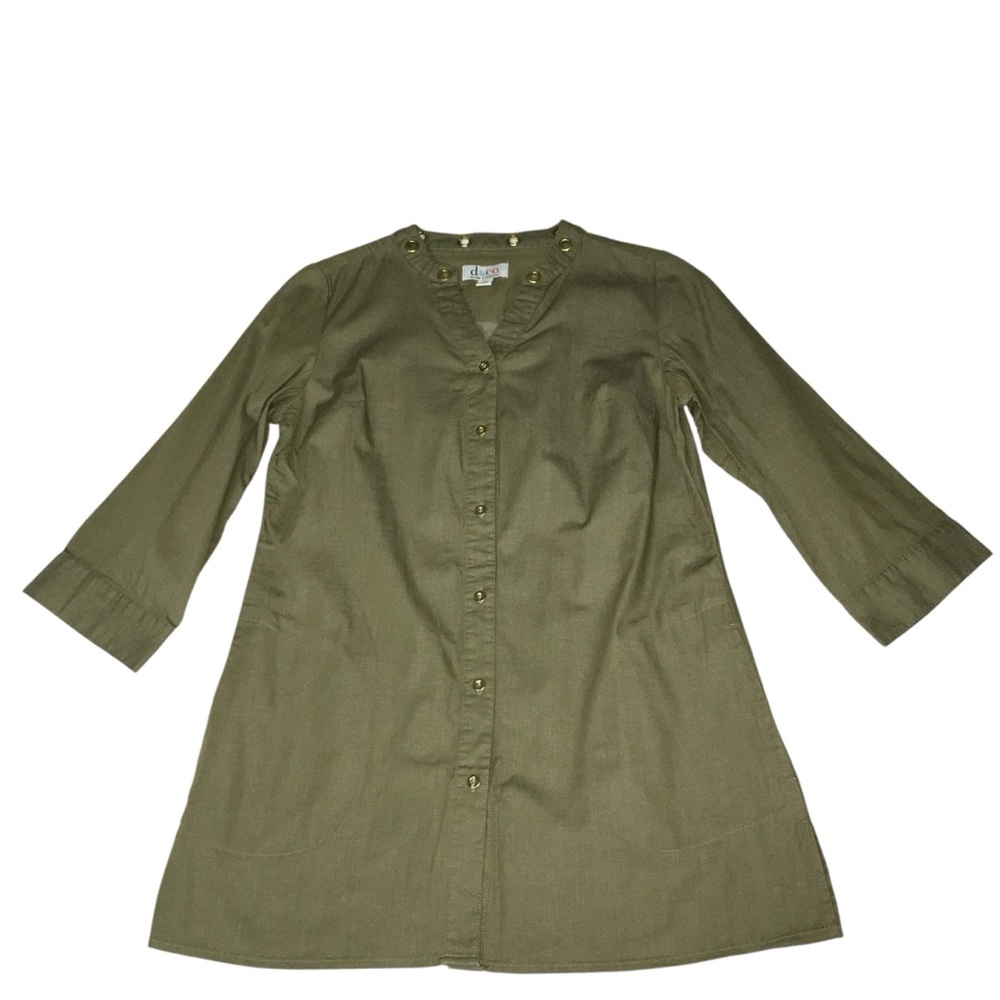 NEW Denim & Co. Olive Green Button Down Grommet Collar Tunic Top Women’s XXS